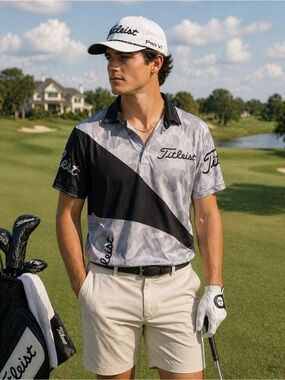 Titleist Black and Gray Camo golf polo size M